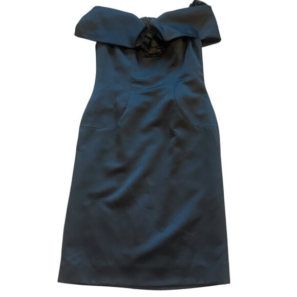 Victor Costa Vintage Black Off-Shoulder Sheath Dress Flower Size 14 Women's - Picture 3 of 16